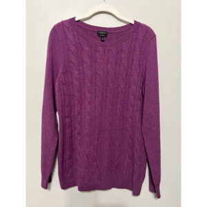 Talbots 100% Cashmere Fuchsia Cable-Knit Round‎ Neck Pullover Sweater Size M